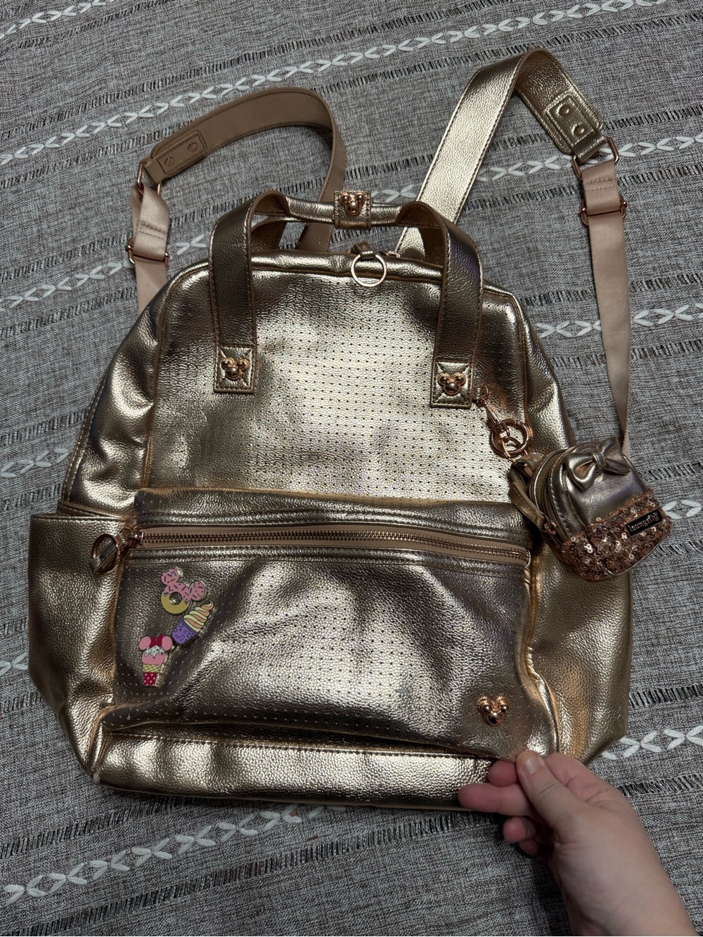 Disney Rose Gold Mickey Pin Flair Backpack & Loungefly Mini Backpack Charm - Picture 8 of 8
